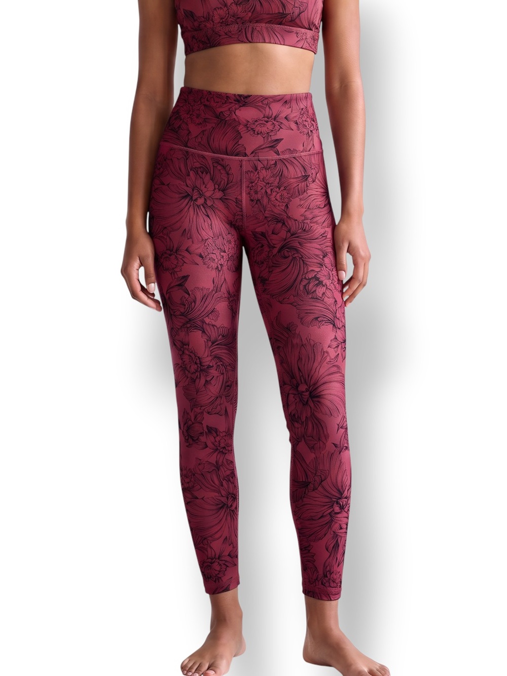4/$20 Balance Collection Floral High Rise Crop Leggings Maroon Black Yoga Small